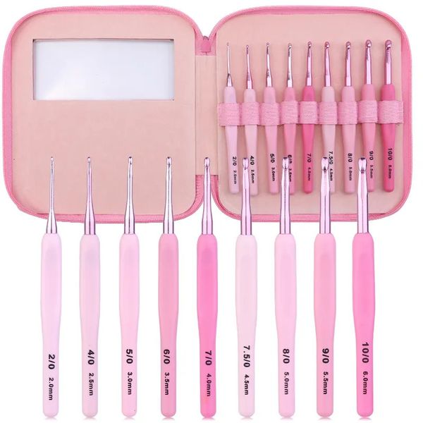 Outros TLKKUE Crochet Hooks Set Rosa Cor Plástico Lidar com Agulhas de Gancho para Crocheting Knit DIY Acessórios de Costura Ferramentas 231110