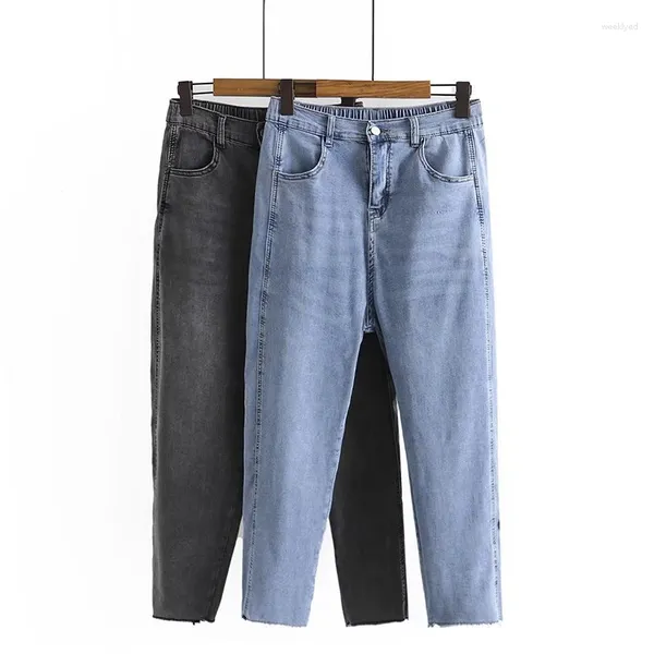 Frauenhose 2023 Sommer koreanische modische modische dünne hohe stetig denim neun pencil hant button paschen herbst lässig