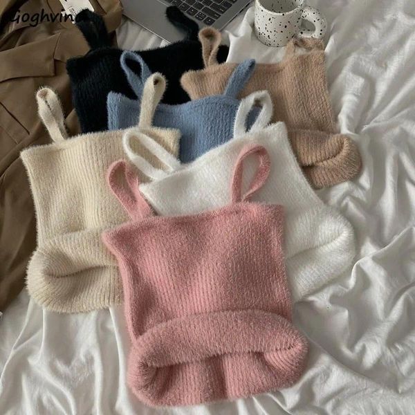 Canotte da donna 5 colori Fluffy Autunno Inverno Top Donna Dolce Kawaii Da ragazza Ritagliata Abiti di base Caldo accogliente Semplice Quotidiano Tutto-fiammifero