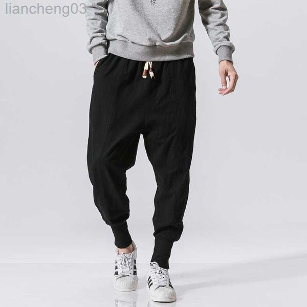 Herrenhosen 2023 Frühling Oversize Freizeithose Männer Streetwear Baumwolle Leinen Harajuku Jogger Mode Baggy Pluderhose für Mann W0411