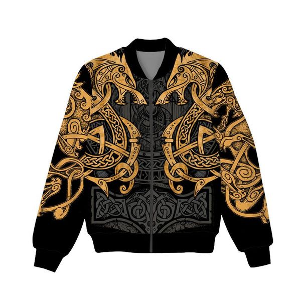 Herren Jacken Mode Grafik Frühling Herbst Winter Hip Hop Casual Marke 3D Druck Viking Tattoo Dünne Jacke Polyester V10