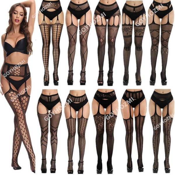 Costume sexy Collant Collant caldo Rete a rete Porno Lingerie donna Nero con apertura sul cavallo Intimo in lattice Intimo erotico Calze Calze tubo