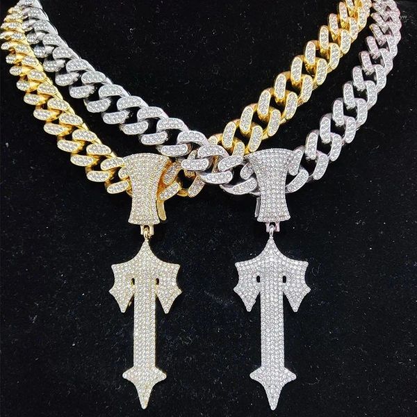 Collana Orecchini Set Uomo Donna Hip Hop Lettera Iced Out Croce Spada Collane con catena cubana da 13 mm Ciondolo HipHop Gioielli con fascino di moda