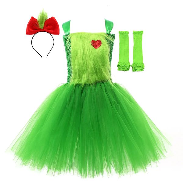 Mädchenkleider Kinder Mädchen Mädchen Weihnachten grüne Monster Tutu Kleid für Kinder Mädchen Stirnband Halloween Karnevalsparty Outfits 231110