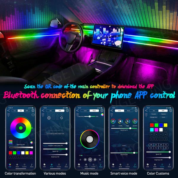 Full Color New Streamer Auto Ambient Lights RGB 64 Colore Interni universali Interni nascosti acrilici Atmosfera Symphony Lampfera LAMP2024