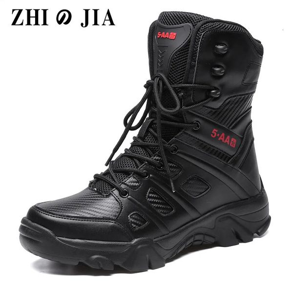 Sapatos de segurança tamanho grande 47 bota militar masculina combate bota tornozelo tático pele quente bota do exército sapatos masculinos sapatos de segurança de trabalho botas de moto 231110