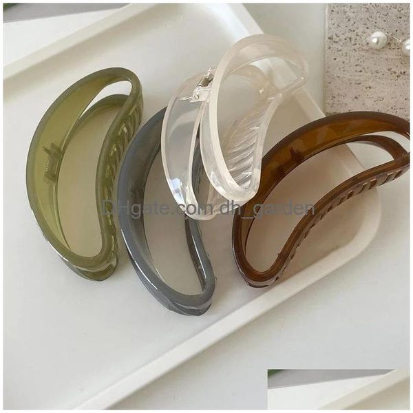 Abrazaderas Japón Minimalista Resina transparente Hueco Semicírculo Barrette para abrazaderas Mujeres Niñas Clip de pelo grande Accesorio de moda Dhgarden Dhget