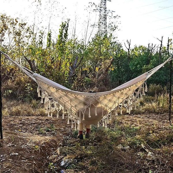 Mobília de acampamento balanço portátil rede de viagem renda borla acampamento ao ar livre dormir