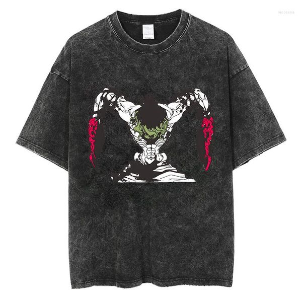 Erkek Tişörtleri Gyutaro Graffiti Mens Vintage Yıkanmış Gömlek Yaz Grafik Tshirt Pamuk T-Shirts Hip Hop Punk Harajuku Tees Büyük Boy Üstler