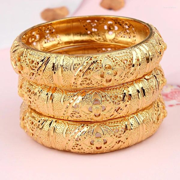 Pulseira 24k banhado a ouro cobre pulseiras oco flor lado ooen manguito pulseiras dubai árabe luxo presentes de casamento braçadeira para vrouwen