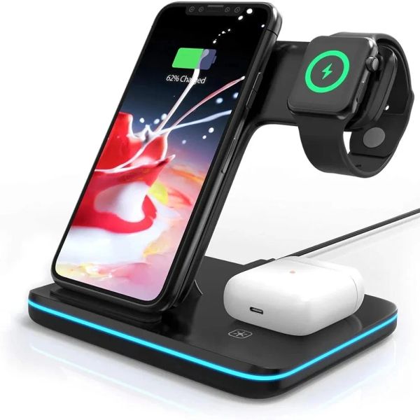 LHZW ech 3-in-1-Qi-Wireless-Ladestation für Apple Watch Ultra 8 7 6 5 4 Airpods Pro 15W Schnellladestation für iPhone 14 13 12 11 Pro Samsung Huawei Phone 9JCQ