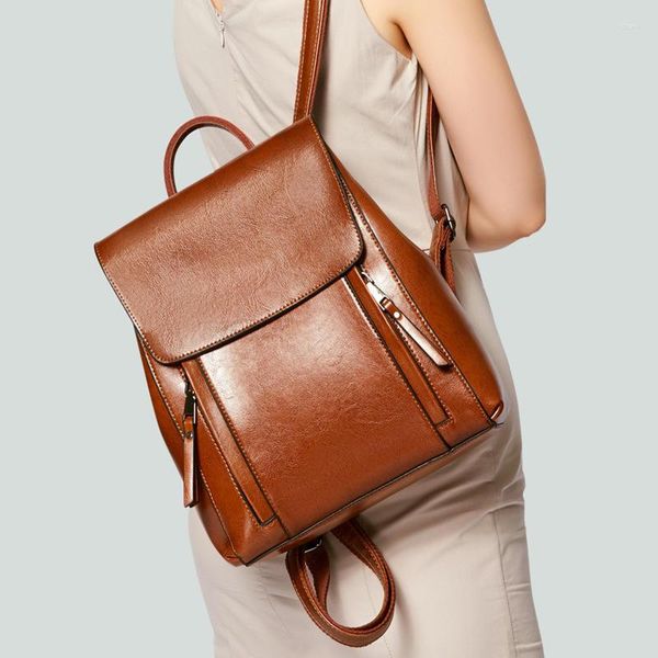 Школьные сумки искренняя кожаная женская сумка повседневная мессенджерный рюкзак тренд рюкзак ретро мода