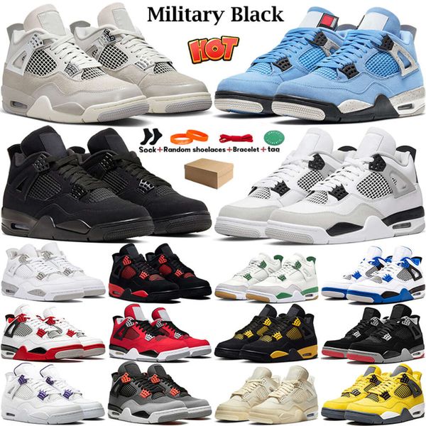 Sapatos de basquete Jumpman 4 4s J4 para mulheres Black Cat Military University Azul Amarelo Frozen Moments Branco Oreo Sail Metálico Verde Mens Treinadores Sapatilhas com caixa