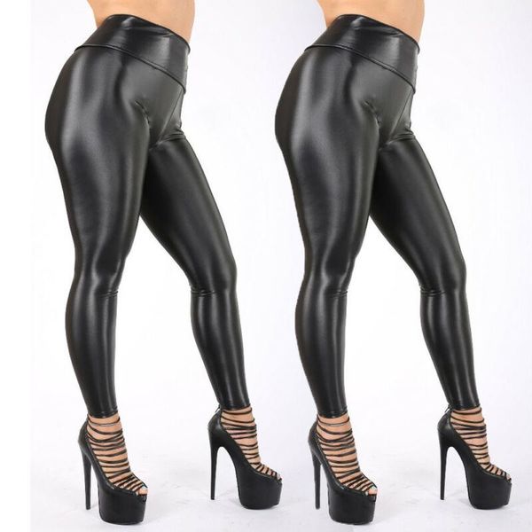 Damen-Leggings, Damen, Schwarz, Wet-Look, Kunstleder, Moto, PU, hohe Taille, Legging, Clubwear, Hosen, schmal, Push-Up, lange Damen, Sex, Skinny Leggings, Frau