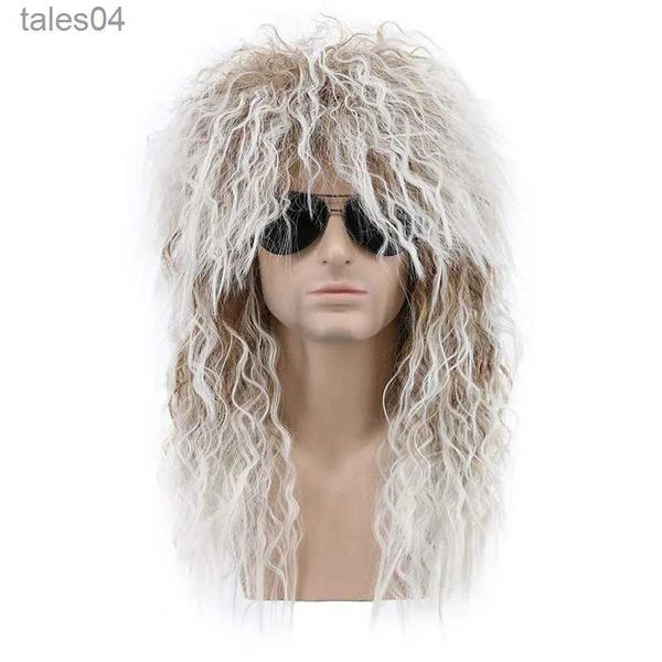 Parrucche per bambini da uomo Parrucca da uomo Parrucca lunga nera riccia Parrucche sintetiche maschili per cosplay Puffy High Fiber Hine per Rock Party Fluffy Nightclub Bar Wig YQ231111