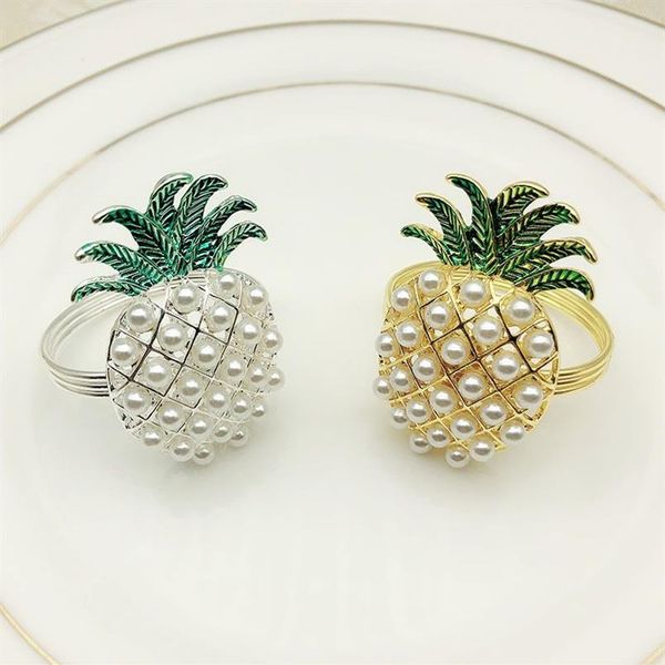 ananas oro argento con perle portatovagliolo anello decorazione vacanza matrimonio famiglia cena a lume di candela porta tovaglioli 24 pz270F