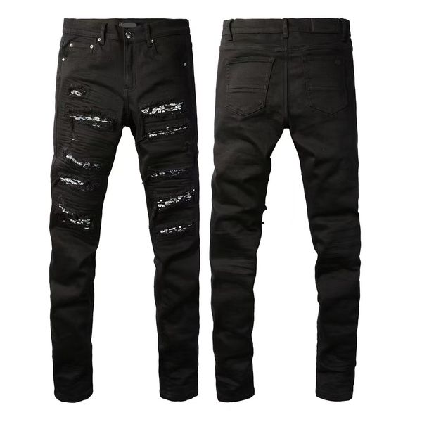 Jeans masculinos Mens Designer Roxo Jeans Distress Rasgado Motocicleta Slim Straight Splash-Ink Dobrado Calças Mens Imprimir para Fazer Calças de Moda Antiga Tamanho 28-40QK2T