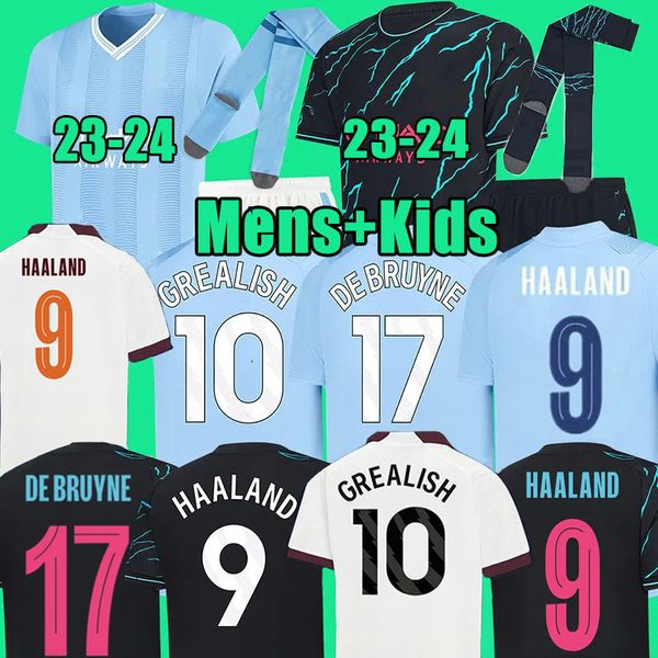 HAALAND Futebol Jerseys MANS CIDADES Kits GREALISH BERNARDO MAHREZ Erling 23 24 Jersey DE BRUYNE FODEN RODRIGO Kit Crianças Camisa de Futebol Camisas
