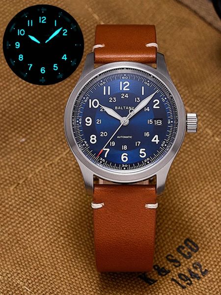 Relógio Bandas Baltany Militar Vintage Automático Homens 39mm Retro NH35 Relógios Mecânicos Esportes Piloto Relógios Luminosos Homenagem 231110