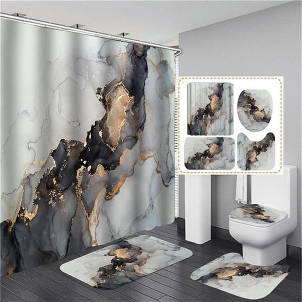 Tende da doccia Stampa 3D Elegante tenda per pittura a olio Impermeabile in bagno con set di ganci Tappetino da bagno morbido Tappetino per WC Tappeti225e