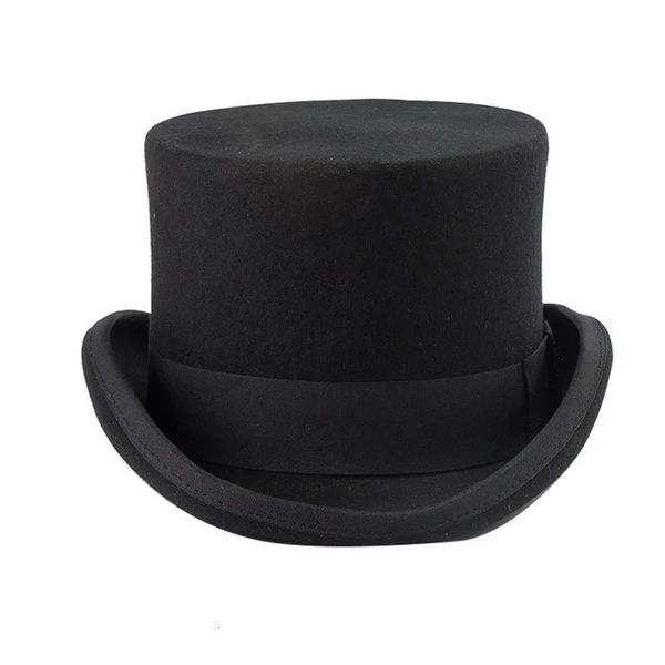 Ampla borda chapéus balde chapéu para homens mulheres inverno fedoras lã plana tradicional magia alta festa traje acessório 231110