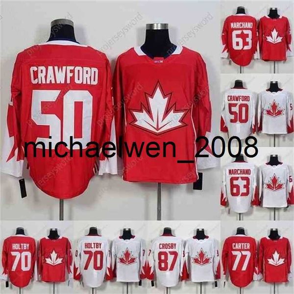 Weng World Cup of Hockey Trikots 50 Corey Crawford 63 Brad Marchand 70 Braden Holtby 77 Jeff Carter 87 Sidney Crosby Herren Damen Jugendtrikots