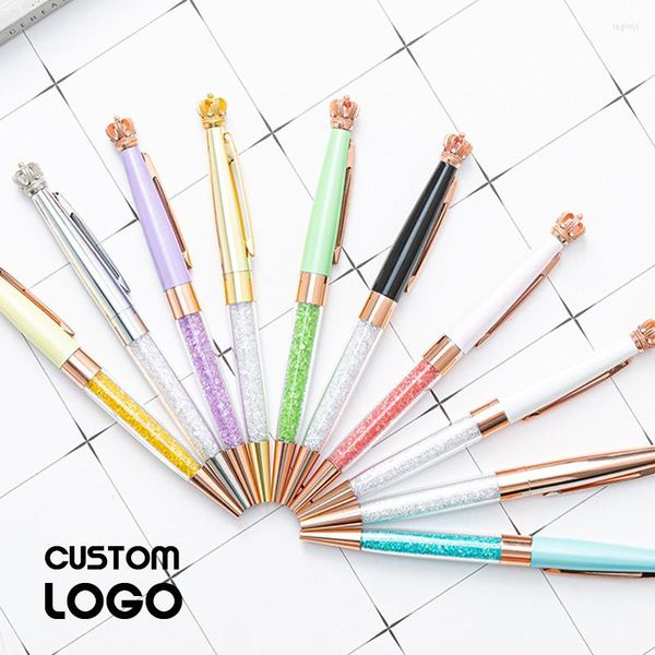 Multi Color Crown Metal Ball Point Pen do logotipo personalizado Nome da escultura de luxo Birthday Gift Office Stationery School Supplie