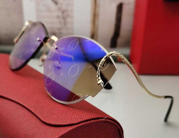 Einzigartige Designer-Sonnenbrille für Damen, Herren, Serpentinenrahmen, Gold, Silber, Metall, rahmenlos, Vintage-Mode, Sonnenbrille, S-förmige Linse, Uv400-Glas