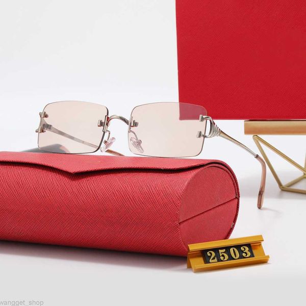 Braune Sonnenbrille Designer Frau Herren Sonnenbrille gebogene Bügel Metallrahmen rechteckig randlos übergroß Mode Strand Angeln Carti Brille Glas