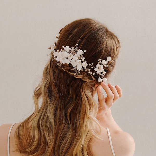 Kopfschmuck, Blumen-Haarspangen, Hochzeit, Haarstab, goldene Blätter, Blumen, Braut-Haarschmuck für Frauen, Kopfschmuck, Braut-Tiara