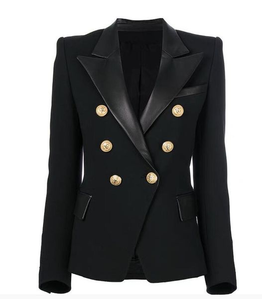 Blazer da donna di alta qualità abiti Originali Designer doppiopetto Giacca slim fit Fibbie in metallo Bavero Blazer di lusso Tasca in pelle nera Cappotti oversize capispalla