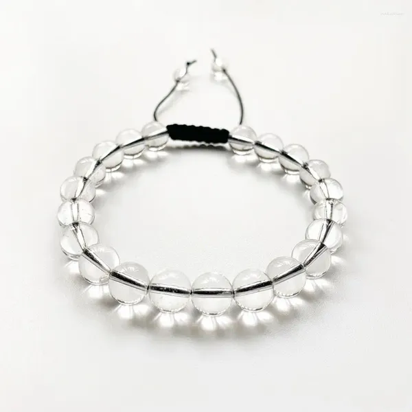 Strand natural transparente claro quartzo cristal contas de pedra 8mm artesanal cabo preto pulseira ajustável homem mulher 1 peça