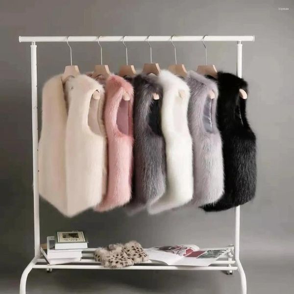 Женские жилеты, женский меховой жилет, осенне-зимний женский жилет, корейский теплый белый, черный, розовый, искусственная куртка, модная майка, пальто без рукавов
