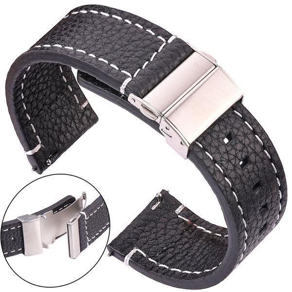 Assista Bandas Soft Genuine Leather Smart Watch Band 18 20 22 24mm Mulheres homens Chapeira Brown Black Redunda rápida Pulseira de vigilância 230411