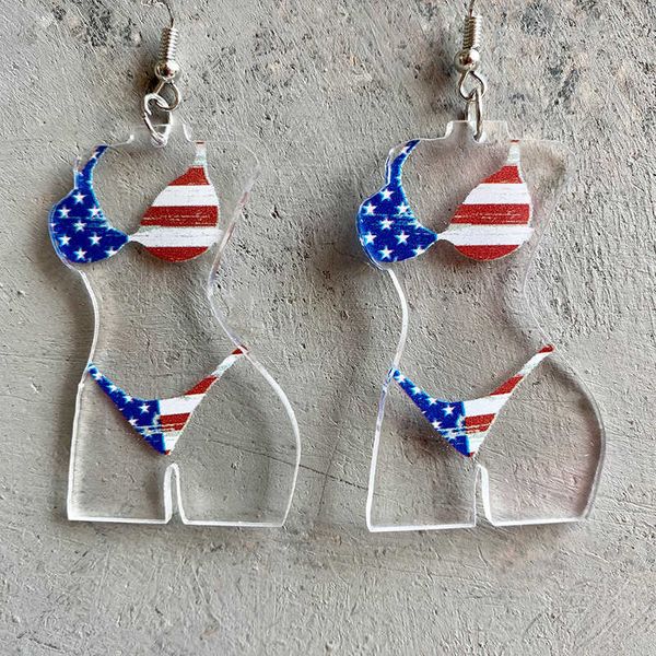Baumeln Kronleuchter Lustige Unterwäsche Modell Ohrringe Amerikanische Unabhängigkeitstag Flagge Sonnenblume Texas Druck Schmuck Weibliche Körper Ohrringe Für Frauen Z0411