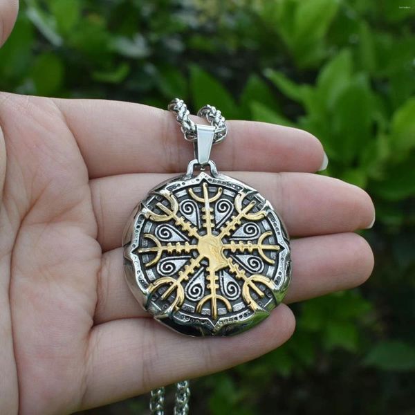 Collane con ciondolo 10 pezzi Collana con bussola norrena Uomo Rune vichinghe Acciaio inossidabile Vegvisir Amuleto Gioielli