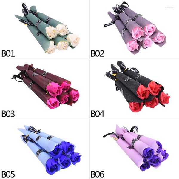 Flores decorativas 5 PCs Roses sabonete criativo Favores de casamento românticos Rose Soaps Flow