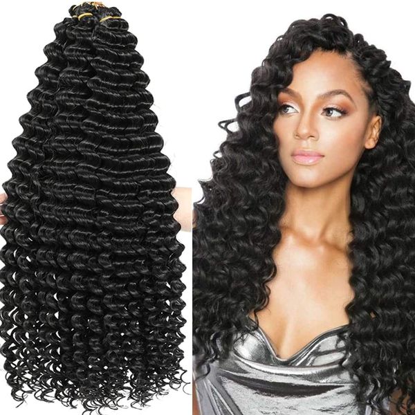 22 Zoll Deep Wave Crochet Hair Natural Synthetic Afro Deep Curls Crochet Braids Ombre Ocean Wave Braiding Hair Extensions für Frauen