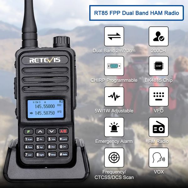 Diğer Spor Malzemeleri Retevis Walkie Talkie RT85 Ham Twoway Radyo İstasyonları 5W Walkietalkies VHF UHF Çift Band Amatör Taşınabilir HT Avcılığı için 231110