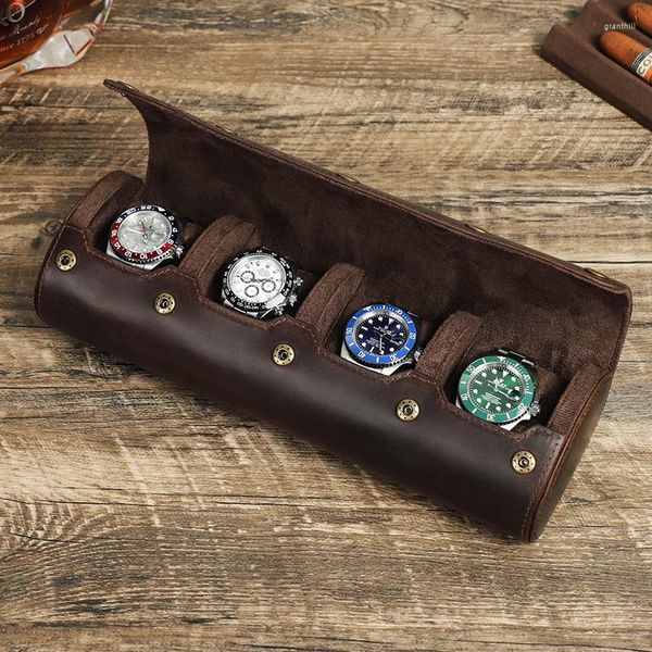 Scatole per orologi Custodia in pelle di lusso con scatola a 4 slot per orologi da viaggio Custodia per gioielli con display per organizer regalo