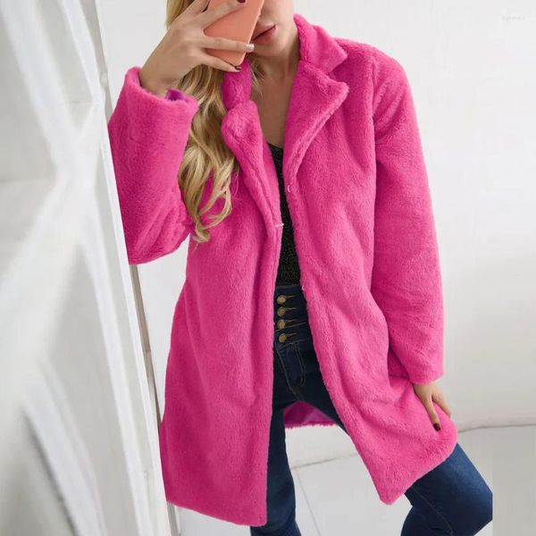 Giacca da donna in pelliccia lunga rossa rosa finta 2023 Giacca da donna autunno inverno cappotti caldi spessi tessuto a blocchi tendenza parka coreano