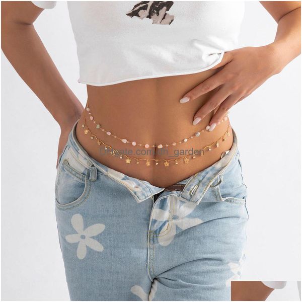 Correntes de barriga Boho Metal Borboleta Cristal Pingente Cintura Cadeia Natural Pedra Corda Barriga Retro Y Biquíni Corpo Jóias Drop de Dhgarden Dhu82