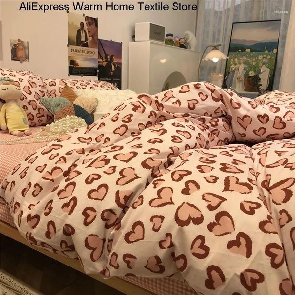 Conjuntos de cama Nórdico Simples Amor Leopard Capa Duvet Set para Crianças Adolescentes Adulto Colcha Colcha e Fronha Decoração Home Têxteis