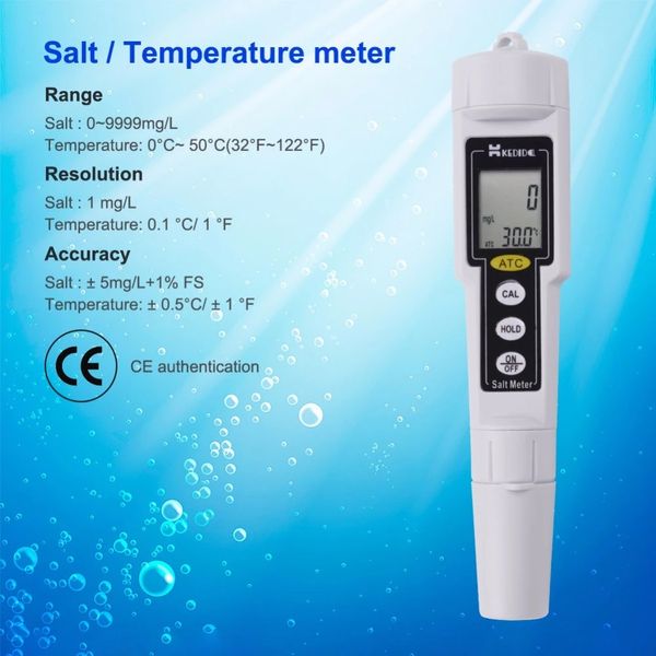 Salt Salinometer Digital Salinometer à prova d'água Faixa de teste 0-99999mg/L 0-5,0% Testador de salinidade de água CT-3086 CT-3081 CT-3080