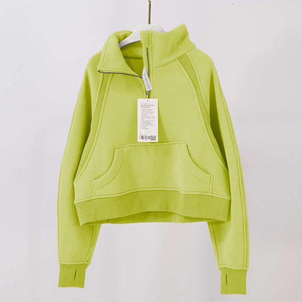 Lu Lu Yoga Lemon Damen-T-Shirt, Scuba-Jacke mit halbem Reißverschluss und Stehkragen, lockeres, übergroßes Fleece, warmer Gym-Pullover, Tops, Fitness-Sportmantel, Weiß