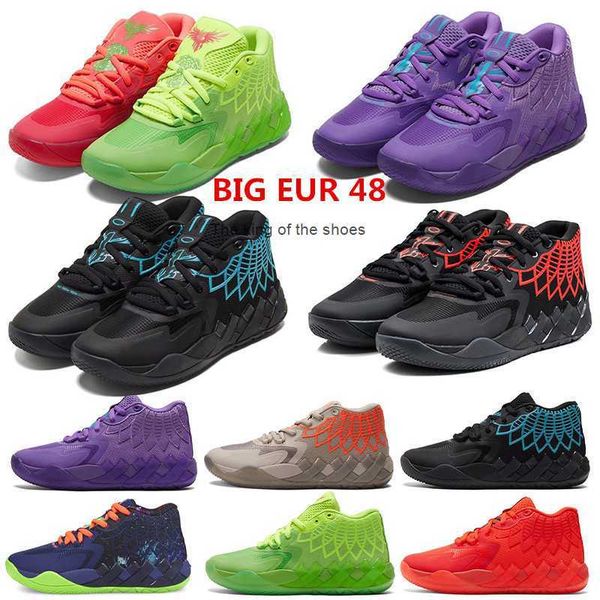 MB01BIG EUR 48 Mens Lamelo Ball MB 01 Tênis de basquete Rick e Morty Vermelho Verde Galaxy Roxo Azul Cinza Preto Rainha Buzz City Melo Galaxy