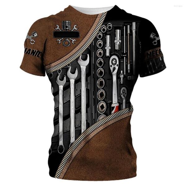 Herren-T-Shirts 2023 Herren-Grafik-T-Shirt Sommerkleidung Personalisierter Name Mechaniker 3D-gedruckte Oberteile Straße Lässig Sport Übergroß