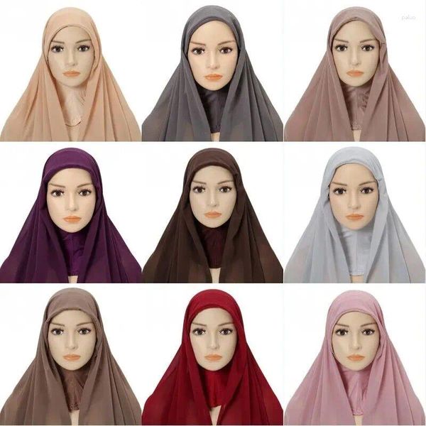 Roupas étnicas Eid Islâmico Hijab Chapéus Chiffon Cachecol Desgaste Diretamente Turbante Muçulmano Mulheres Shayla Conveniente Lenço Cap Xale