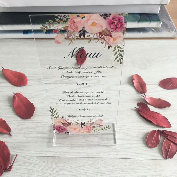 Cartões de felicitações Menu Mesa de casamento Decoração Convite com suporte de suporte Convites clara de acrílico 230411