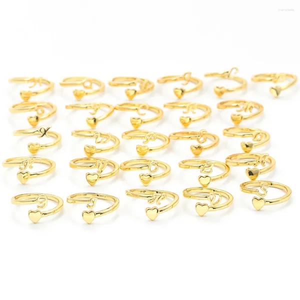 Cluster-Ringe Eyika Kupfer A-Z Anfangsbuchstabe Herz verstellbar offen für Frauen Gold Silber Farbe Alphabet Paar Namen Ring Fingerschmuck